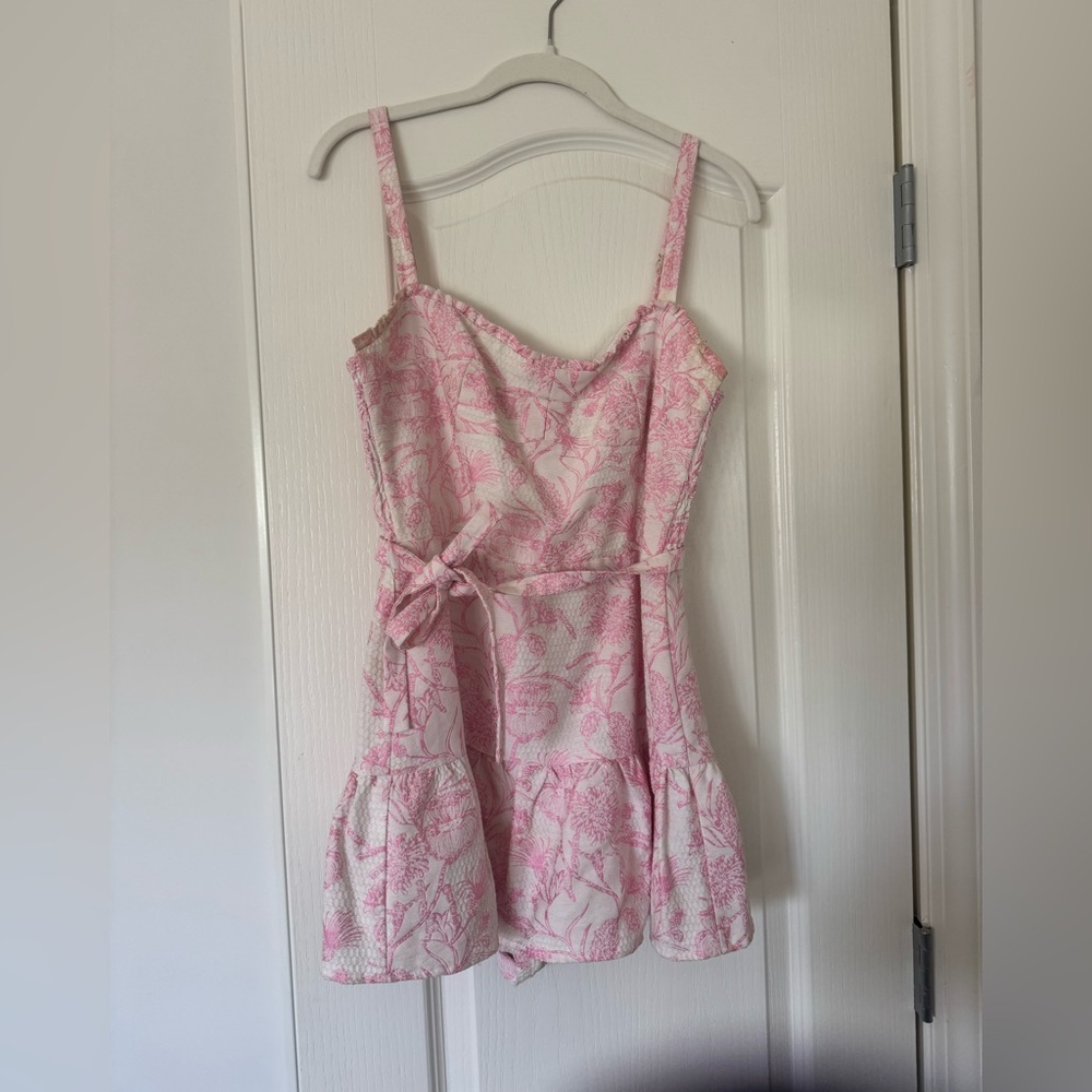Amanda Uprichard GIACINI ROMPER IN TOILE BROCADE in shocking pink size medium